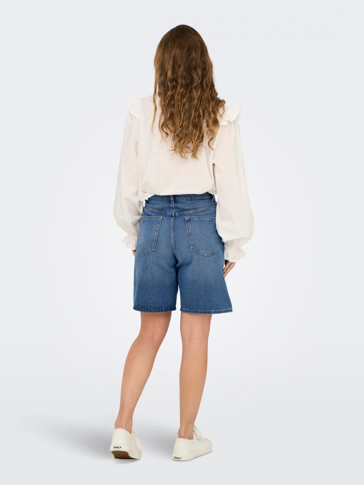 온리 하이웨이스트 와이드핏 데님 반바지 15357915_2115 BLUE / MEDIUM BLUE DENIM - 상세 이미지 2