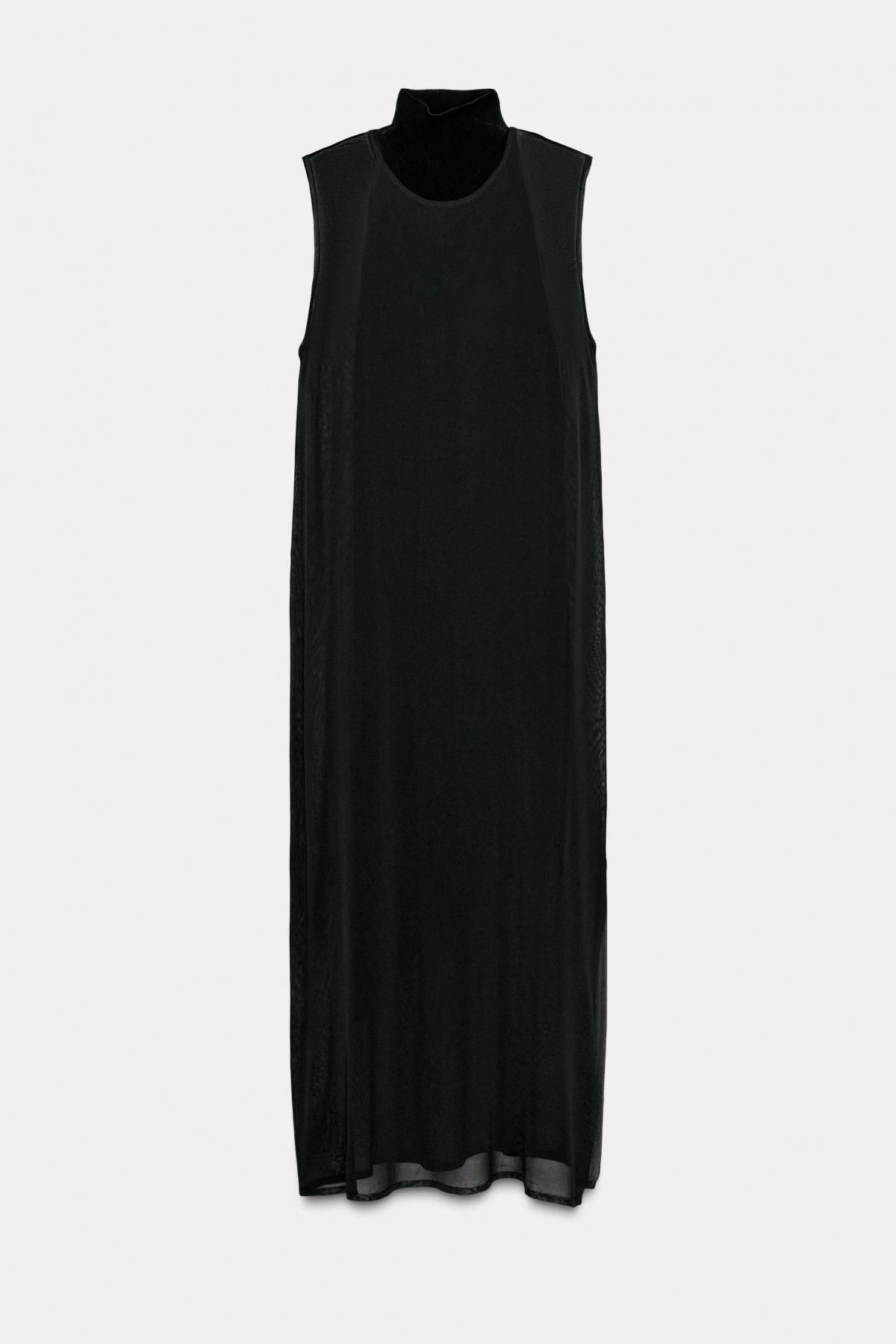 자라 더블레이어 하이넥 롱 원피스 2142/905 BLACK - 상품 이미지