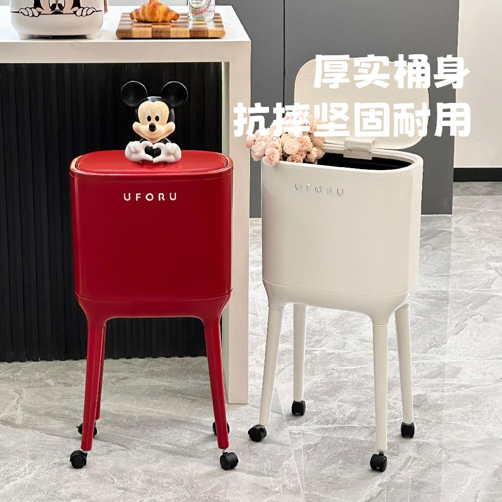 긴다리 바퀴 주방 숙이지 쓰레기통 16L 높은 다리 틈새 앙코르 레드 탈착식 긴 쓰레기통 - 상세 이미지 5