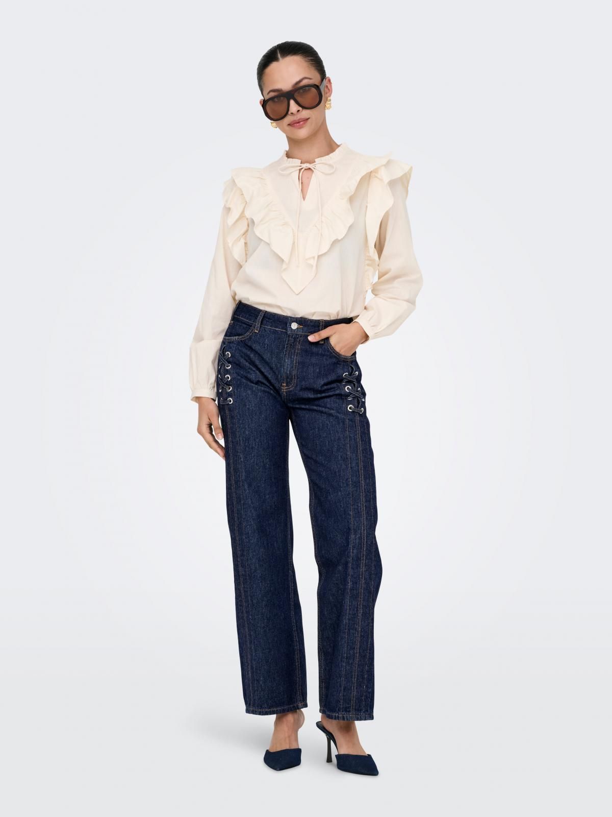 온리 미드웨이스트 진청 와이드 청바지 15357933_2114_1220243 BLUE / DARK BLUE DENIM - 상세 이미지 5
