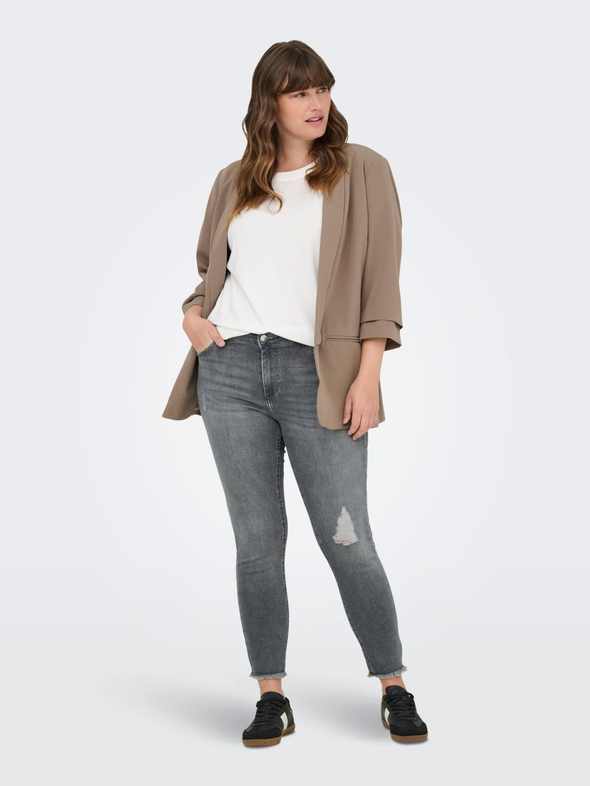 온리 플러스사이즈 데님 스키니핏 청바지 15353072_2104 GREY / DARK GREY DENIM - 상세 이미지 5