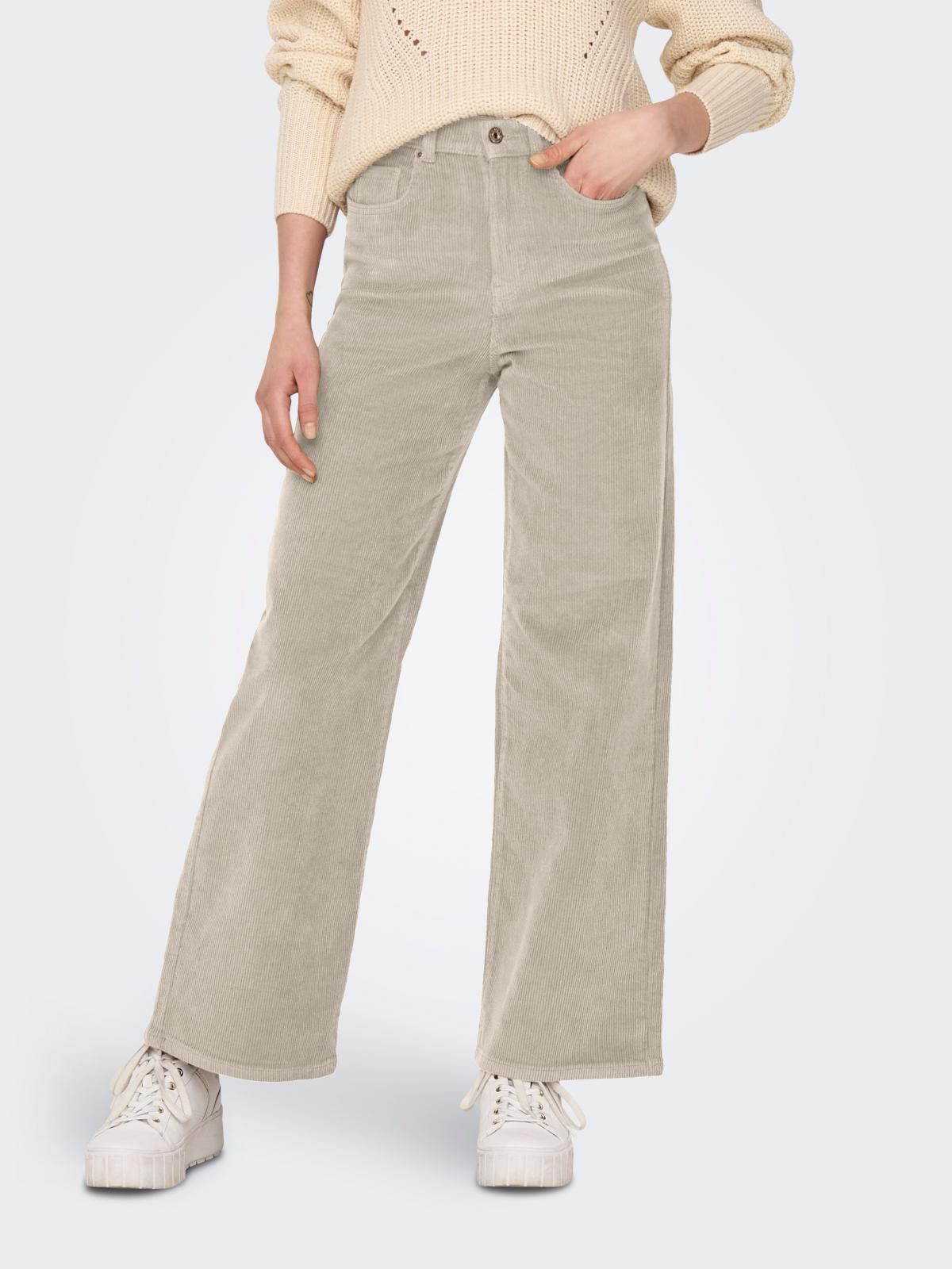 온리 하이웨이스트 와이드핏 코듀로이 팬츠 15263179_122 GREY / OATMEAL - 상품 이미지