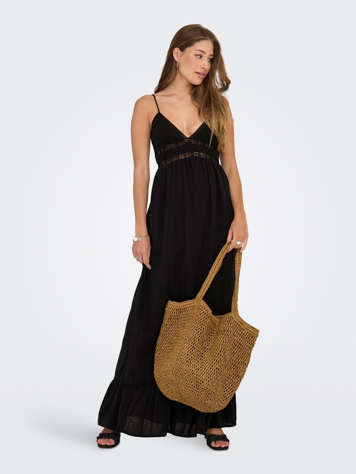 온리 트렌디 브이넥 슬리브리스 롱 원피스 15365895_2161 BLACK / BLACK - 상세 이미지 2