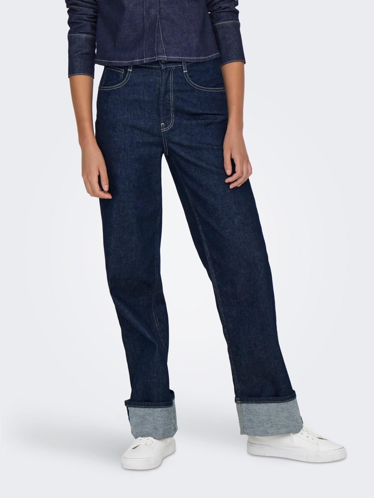 온리 데님 하이웨이스트 와이드핏 롤업 청바지 15332272_2114 BLUE / DARK BLUE DENIM - 상품 이미지