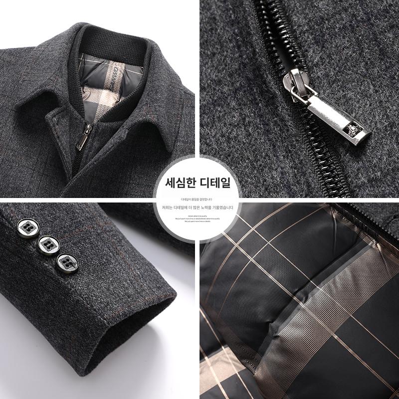 남성 모직 반코트 겨울 캐주얼 기모 하프 코트 정장 울 중년 - 상세 이미지 4