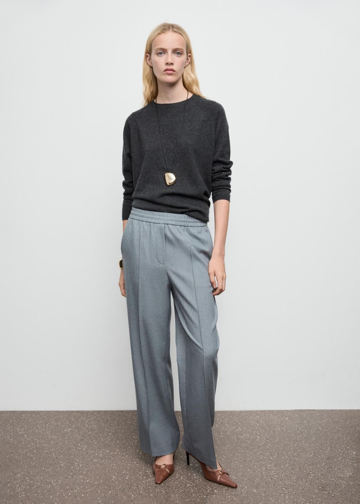 망고 와이드핏 밴딩 슬랙스 팬츠 27111574 GRIS - 상세 이미지 2