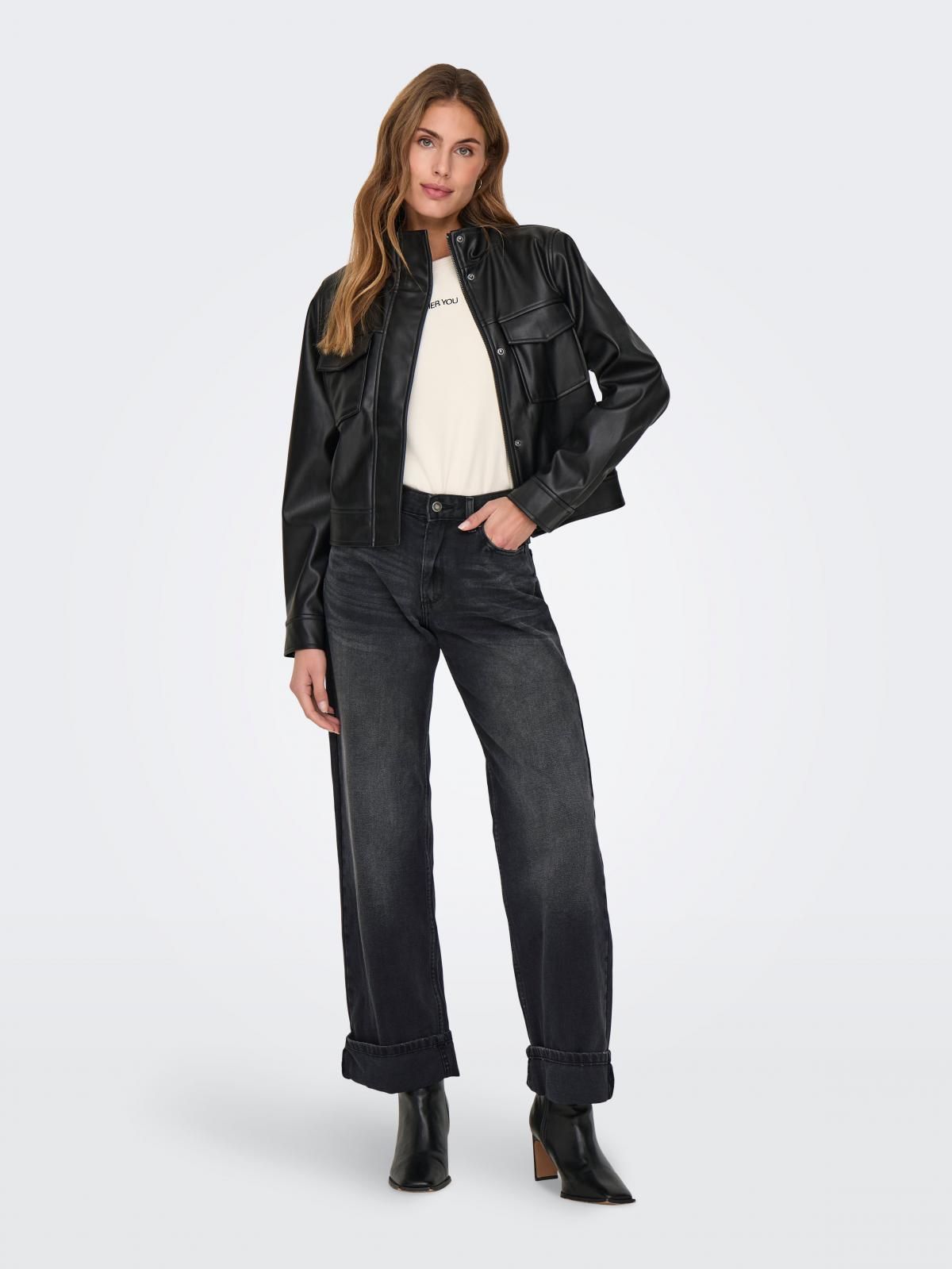 온리 미드웨이스트 스트레이트핏 와이드 청바지 15344977_8183 BLACK / WASHED BLACK - 상세 이미지 5