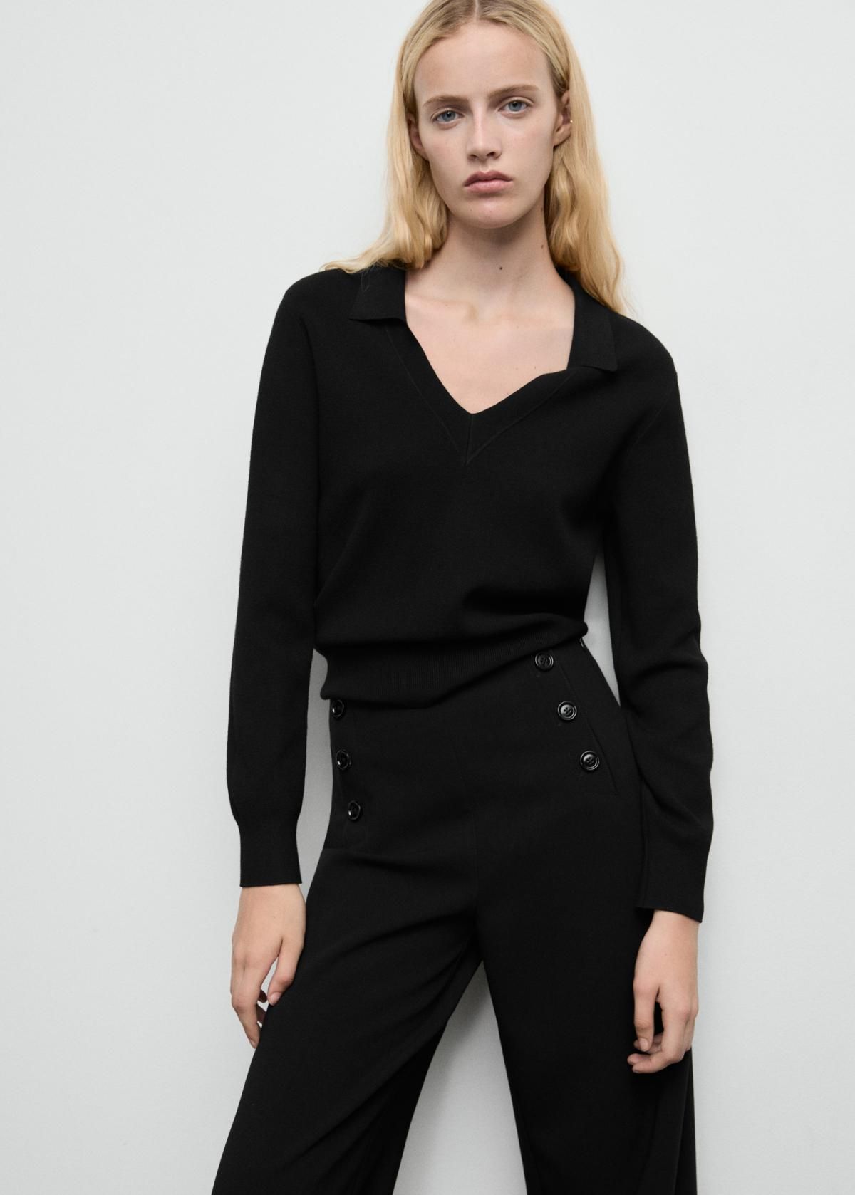 망고 버튼 디테일 와이드 팬츠 27180650 NEGRO - 상세 이미지 4