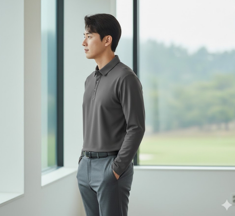 볼빅 남성 초겨울 패치로고 약기모 필드룩 골프웨어 스윙 카라 티셔츠 이미지 6