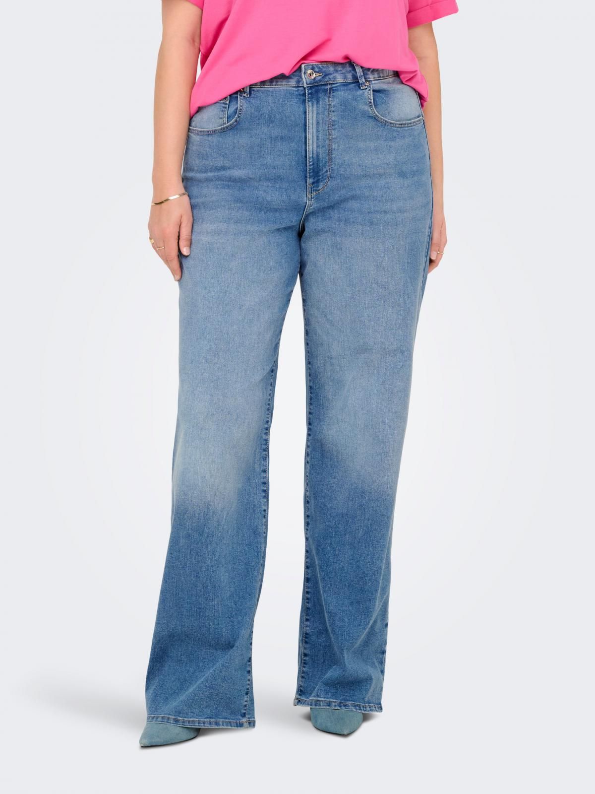 온리 빅사이즈 하이웨이스트 와이드핏 청바지 15357007_2116 BLUE / LIGHT BLUE DENIM - 상품 이미지