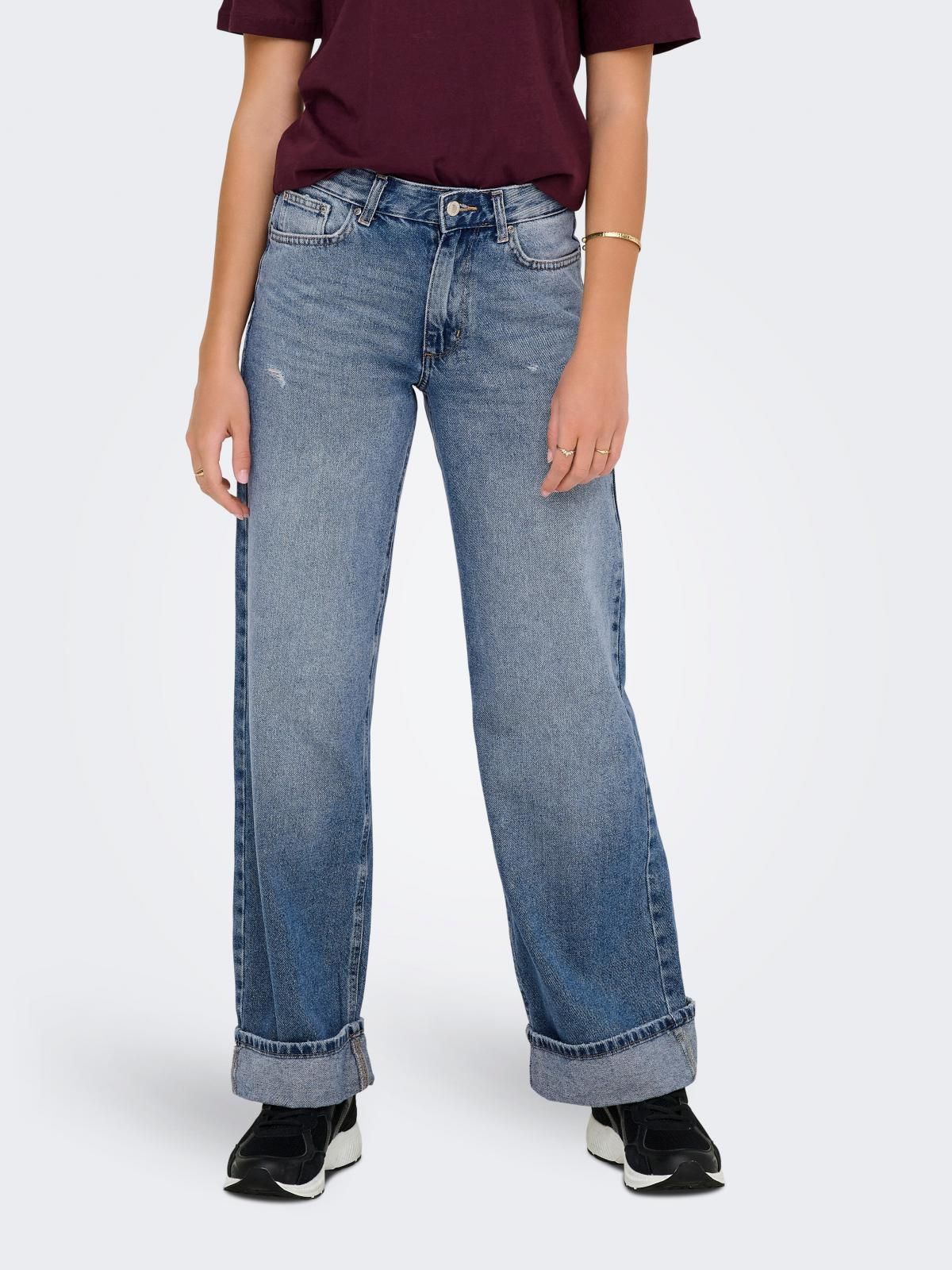 온리 미드웨이스트 와이드핏 롤업 청바지 15344976_2115 BLUE / MEDIUM BLUE DENIM - 상품 이미지