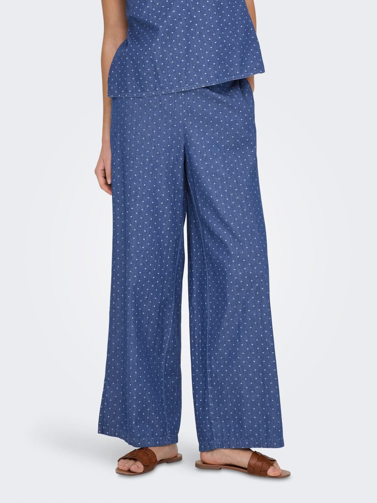 온리 와이드핏 도트 패턴 슬랙스 팬츠 15343011_2115_1167318 BLUE / MEDIUM BLUE DENIM - 메인 이미지