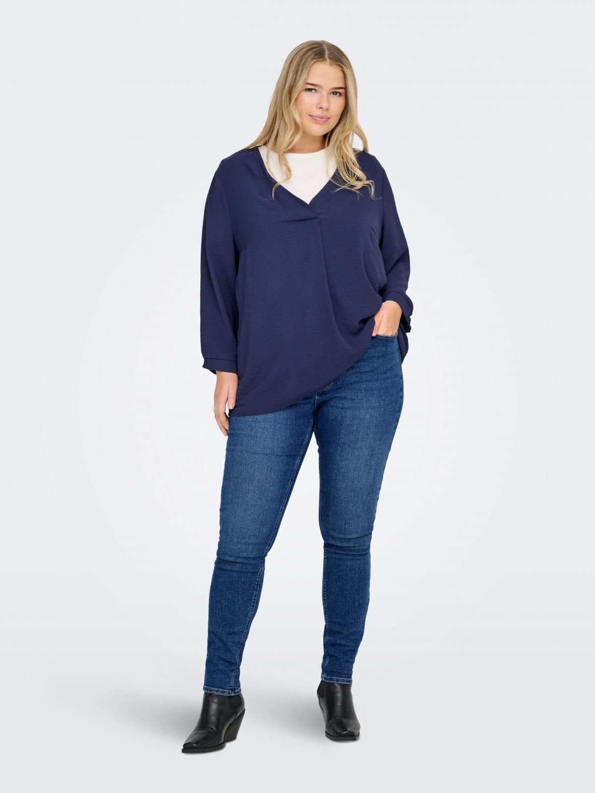 온리 플러스사이즈 하이웨이스트 스키니핏 진 15358085_2115 BLUE / MEDIUM BLUE DENIM - 상세 이미지 5