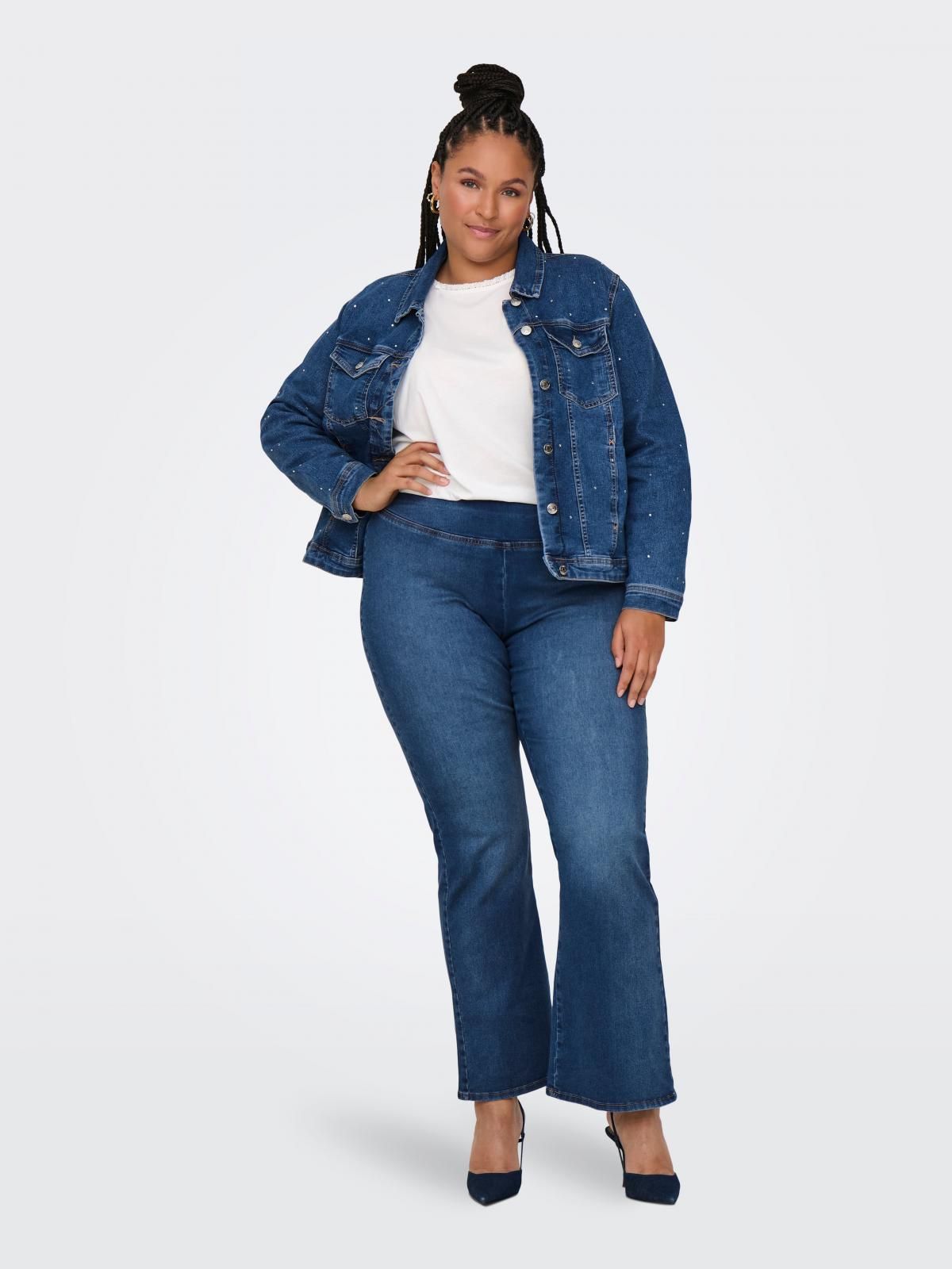 온리 하이웨이스트 플레어핏 데님 팬츠 15348262_2115 BLUE / MEDIUM BLUE DENIM - 상세 이미지 5