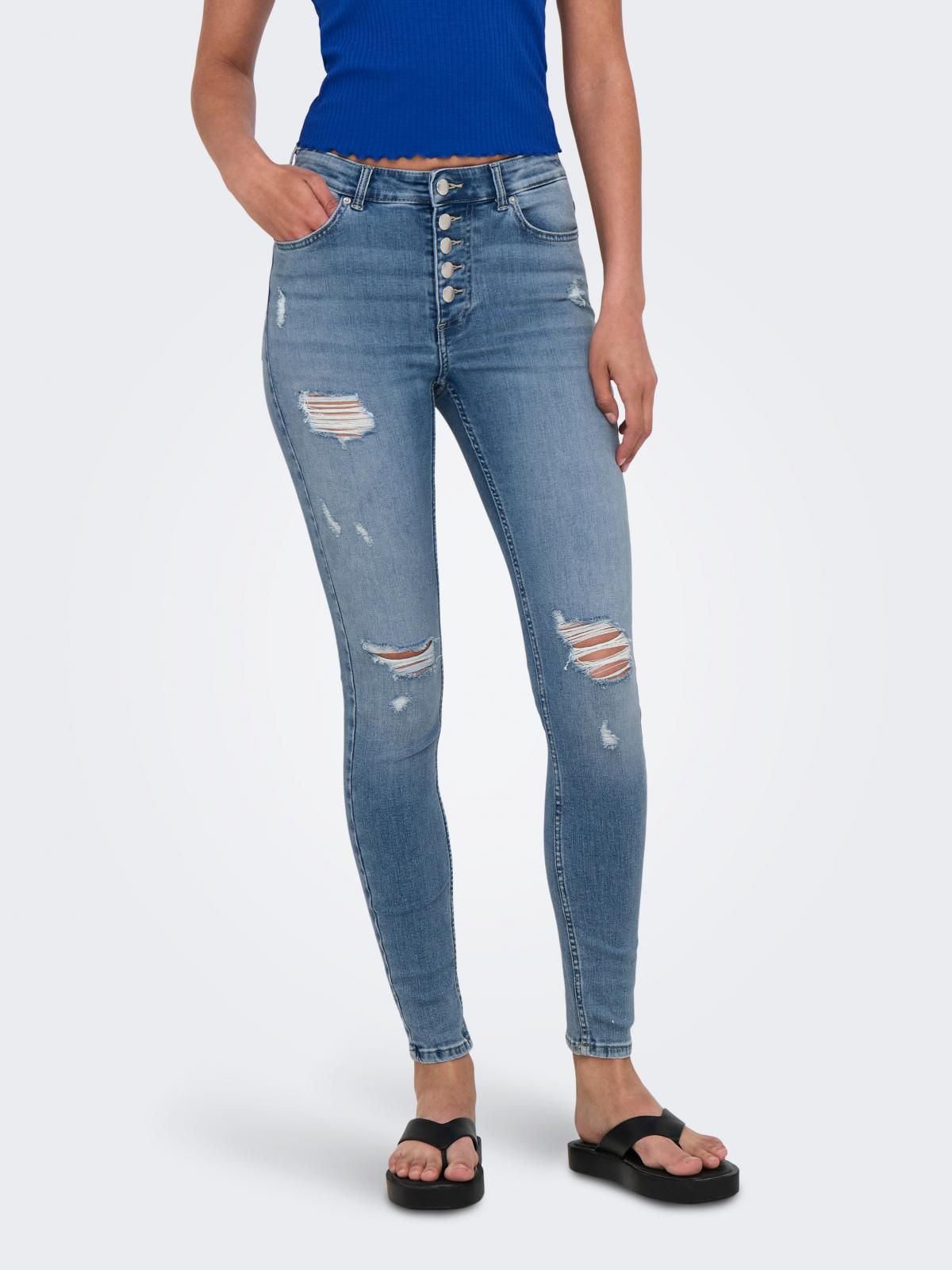 온리 데미지 미드웨이스트 스키니핏 데님 팬츠 15244626_2116 BLUE / LIGHT BLUE DENIM - 상품 이미지
