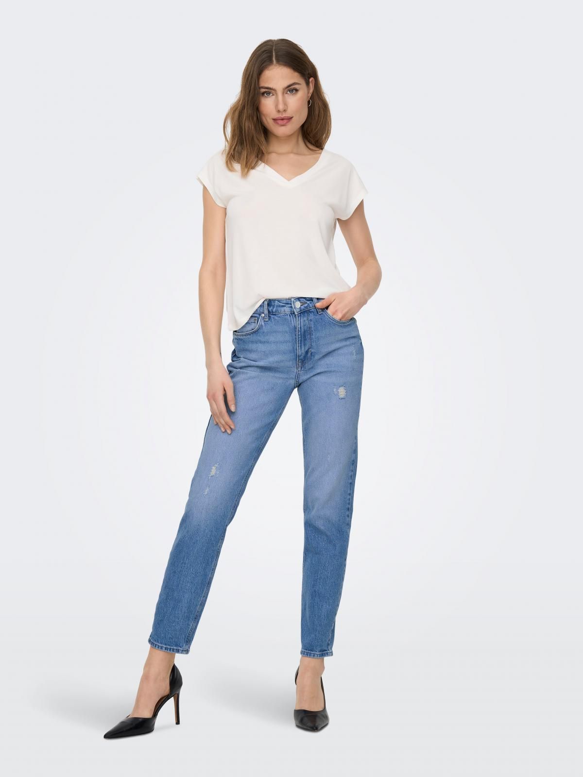 온리 연청 하이웨이스트 스트레이트 데님 진 15249500_2116 BLUE / LIGHT BLUE DENIM - 상세 이미지 5