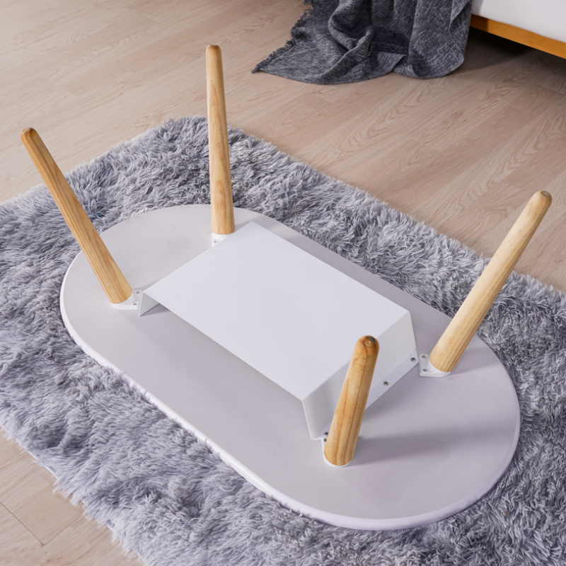 철제수납 원목다리 2단 거실 소파 좌식 타원형 테이블 화이트아이보리