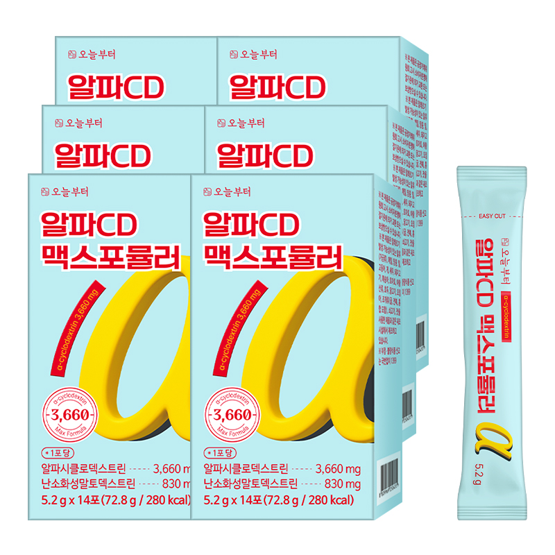 오늘부터 알파CD 맥스포뮬러 난소화성 알파시클로덱스트린 파인애플맛 14포, 6개 - 상품 이미지