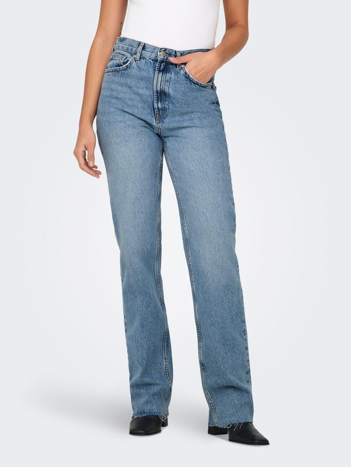 온리 하이웨이스트 스트레이트핏 데님 청바지 15315031_2115 BLUE / MEDIUM BLUE DENIM - 상품 이미지