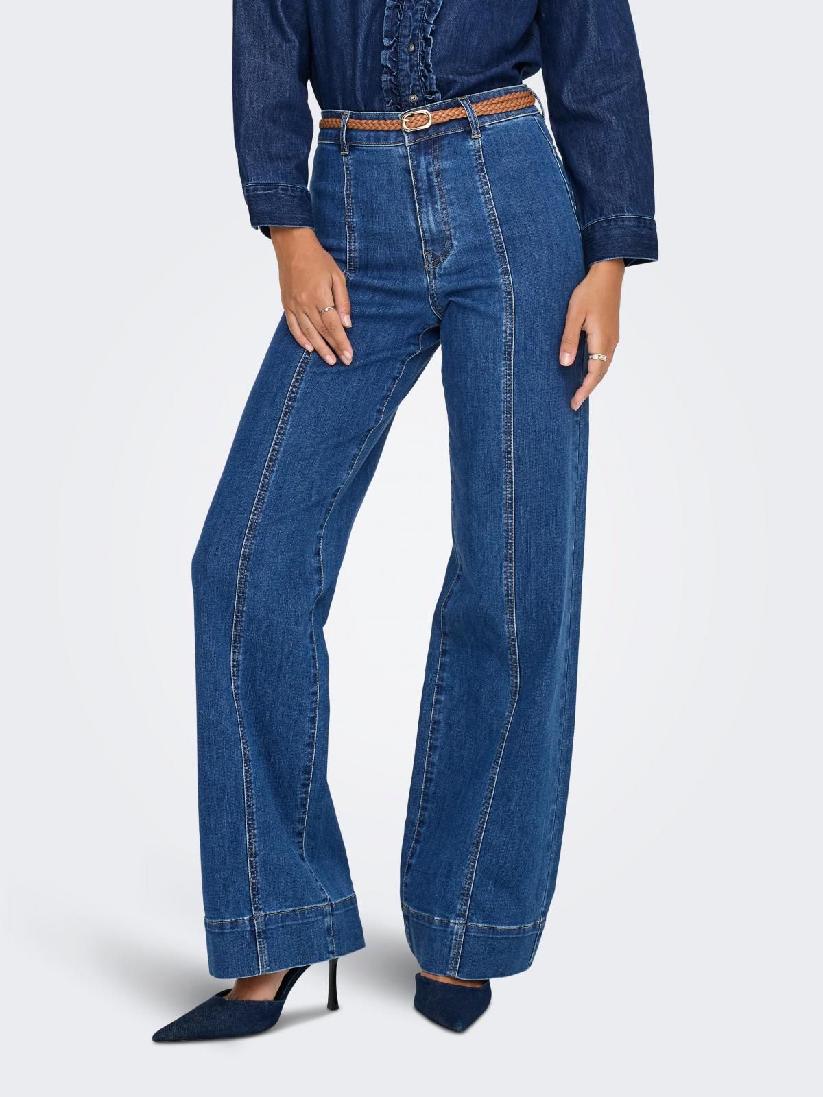 온리 하이웨이스트 데님 와이드핏 진 15360565_2114 BLUE / DARK BLUE DENIM - 상품 이미지