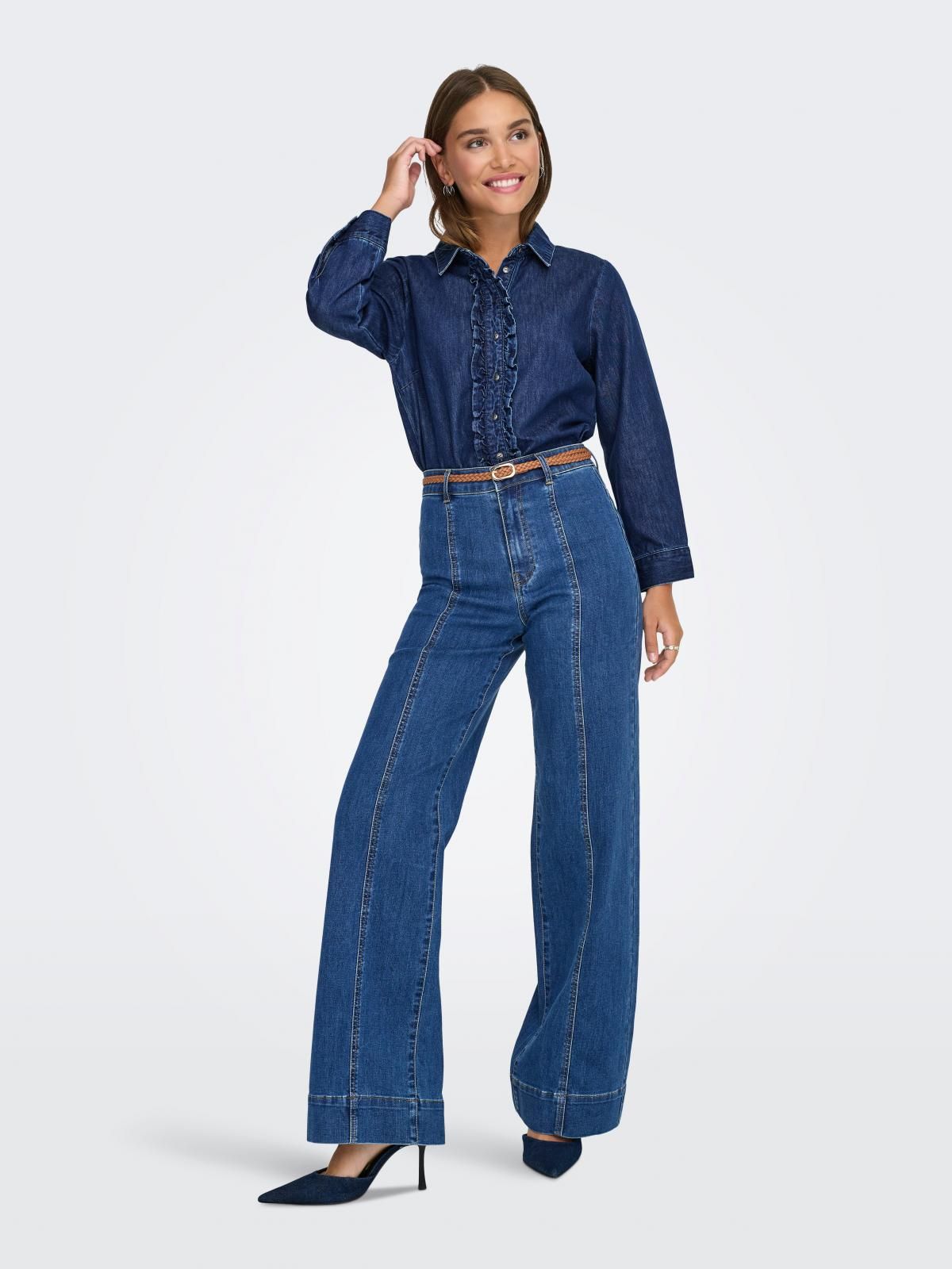 온리 하이웨이스트 데님 와이드핏 진 15360565_2114 BLUE / DARK BLUE DENIM - 상세 이미지 5