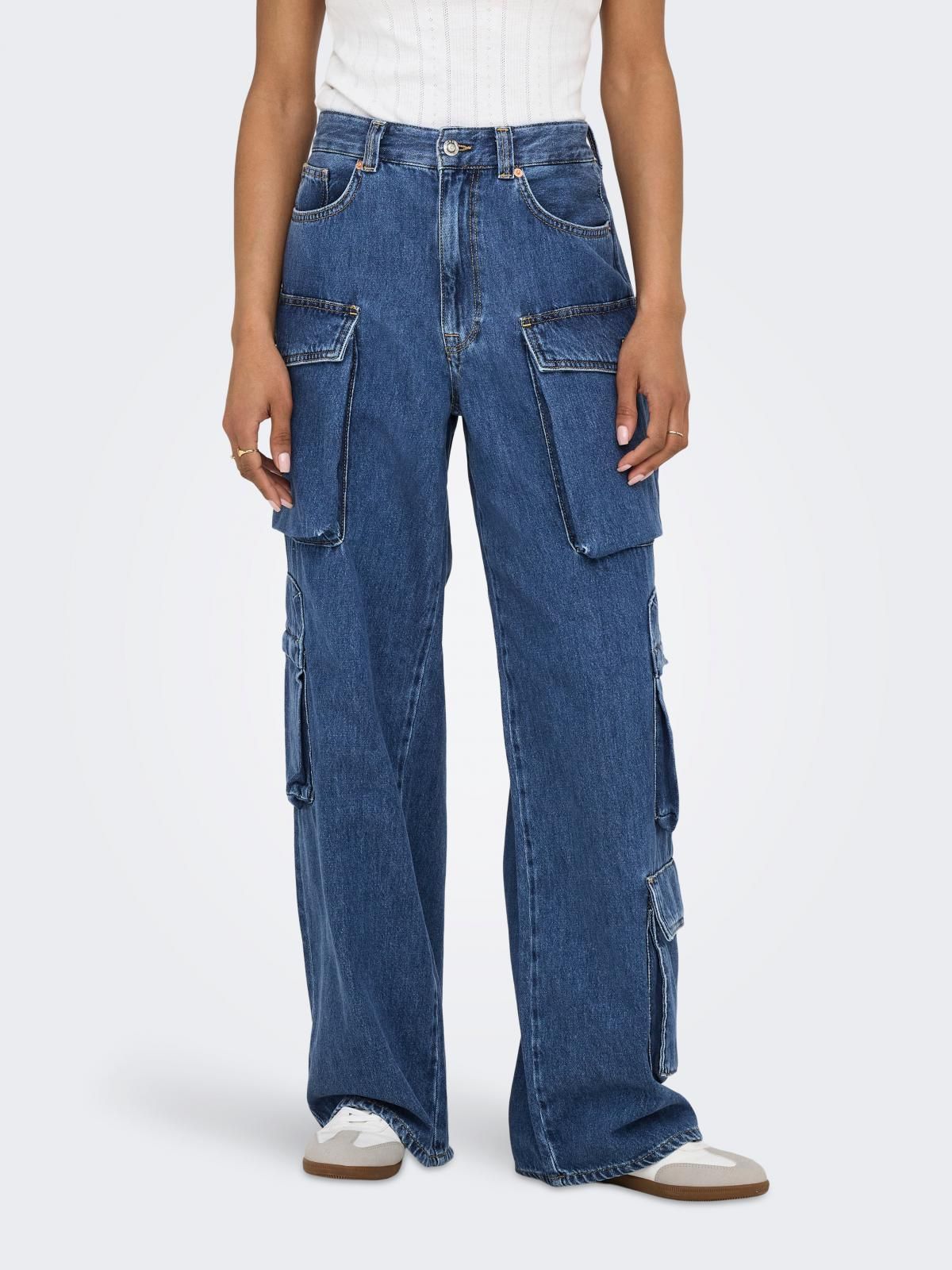 온리 테크니컬 와이드핏 데님 청바지 15274037_2115 BLUE / MEDIUM BLUE DENIM - 상품 이미지