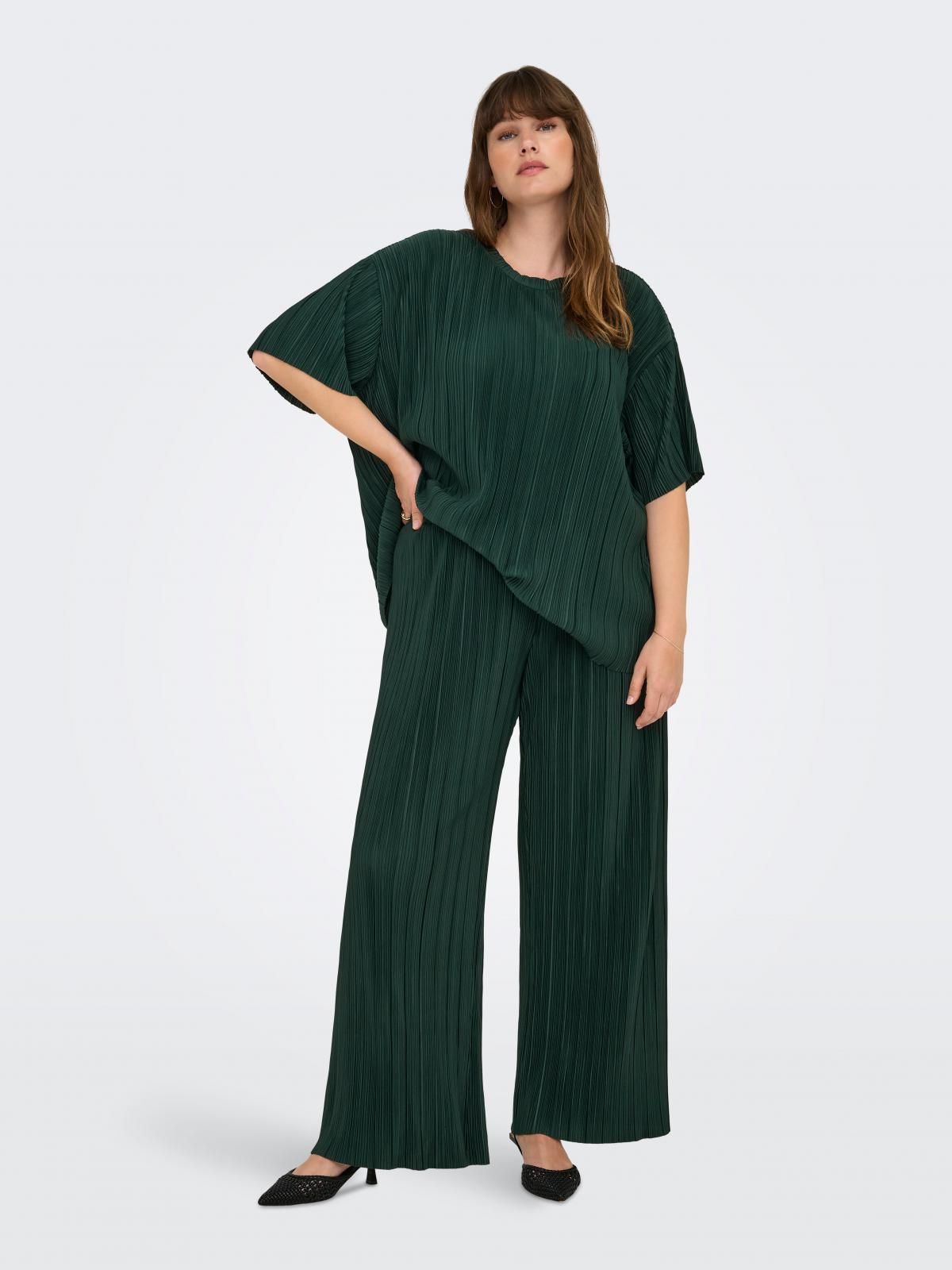 온리 플리세 와이드핏 레귤러 밴딩 팬츠 15342187_2098 TURQUOISE / SCARAB - 상세 이미지 5