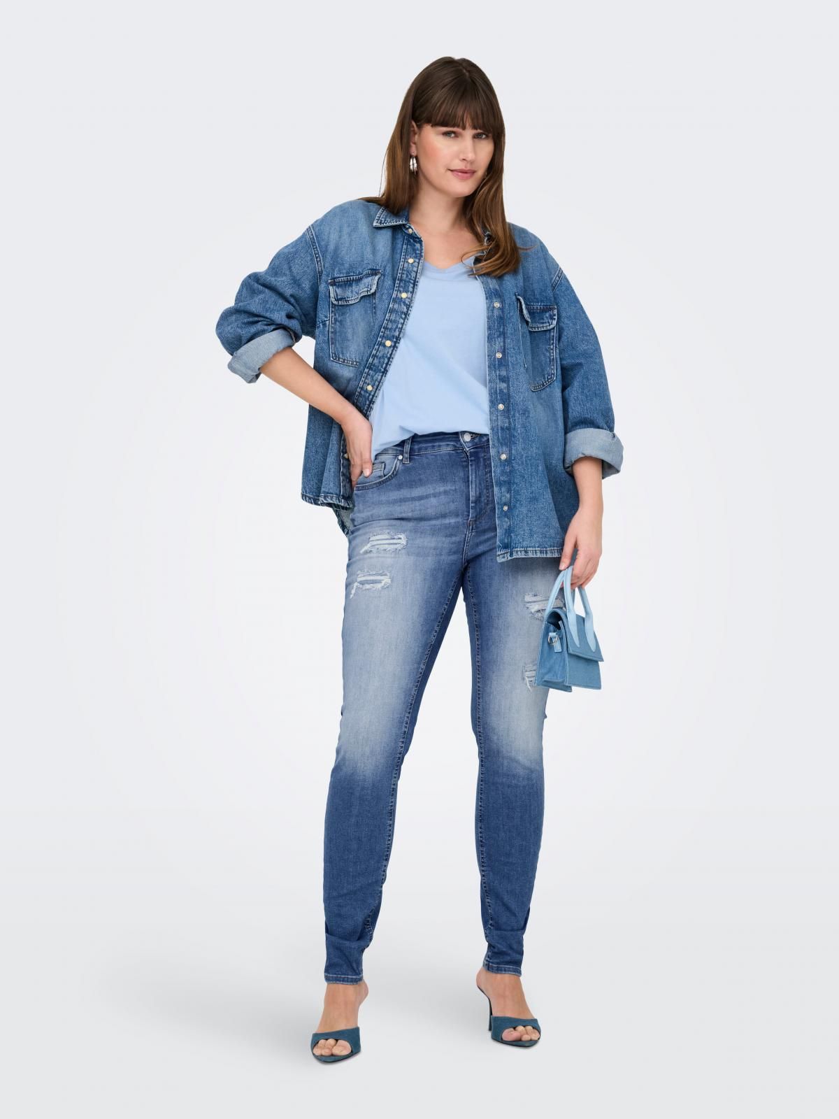온리 플러스사이즈 데님 스키니핏진 스트레치 15333018_2115 BLUE / MEDIUM BLUE DENIM - 상세 이미지 5