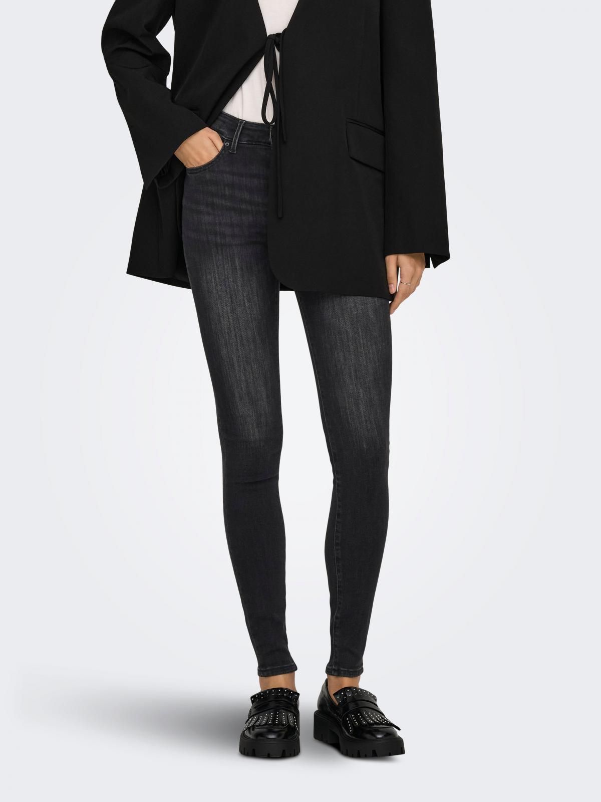 온리 미드웨이스트 스키니핏 데님 팬츠 15366668_8183 BLACK / WASHED BLACK - 상품 이미지