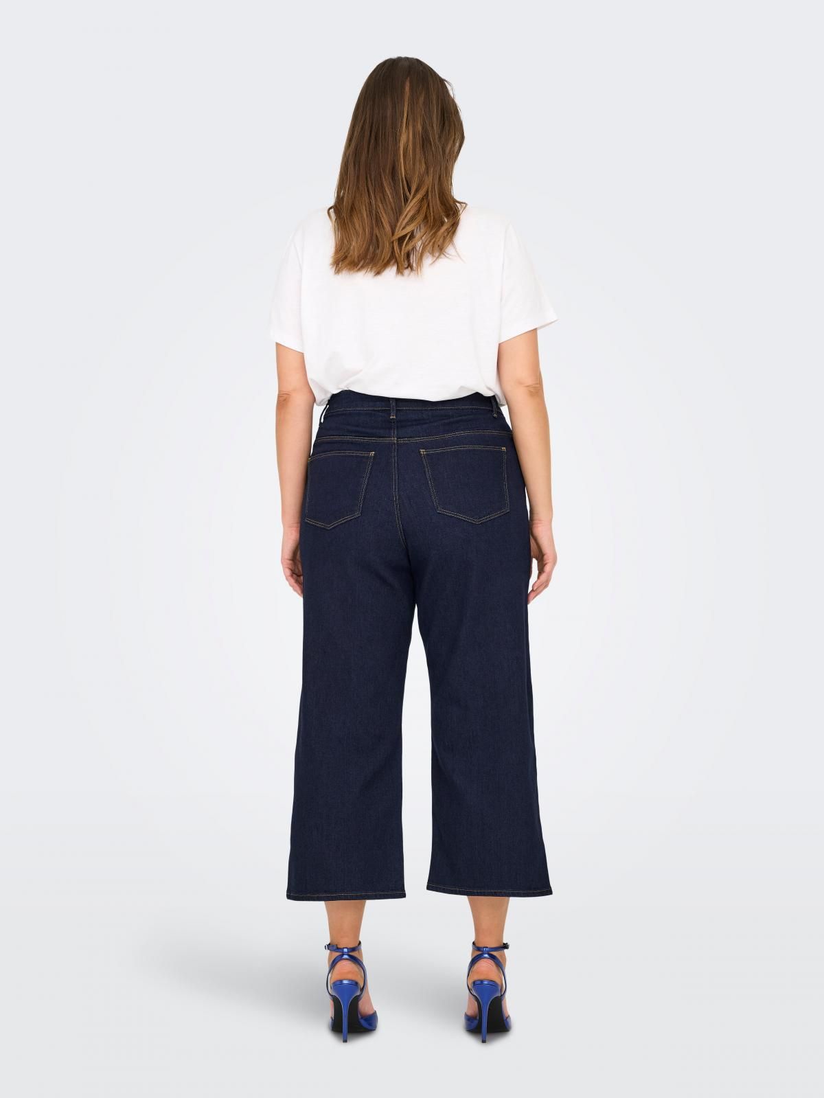 온리 플러스사이즈 와이드 크롭 데님 팬츠 15342146_2114 BLUE / DARK BLUE DENIM - 상세 이미지 2