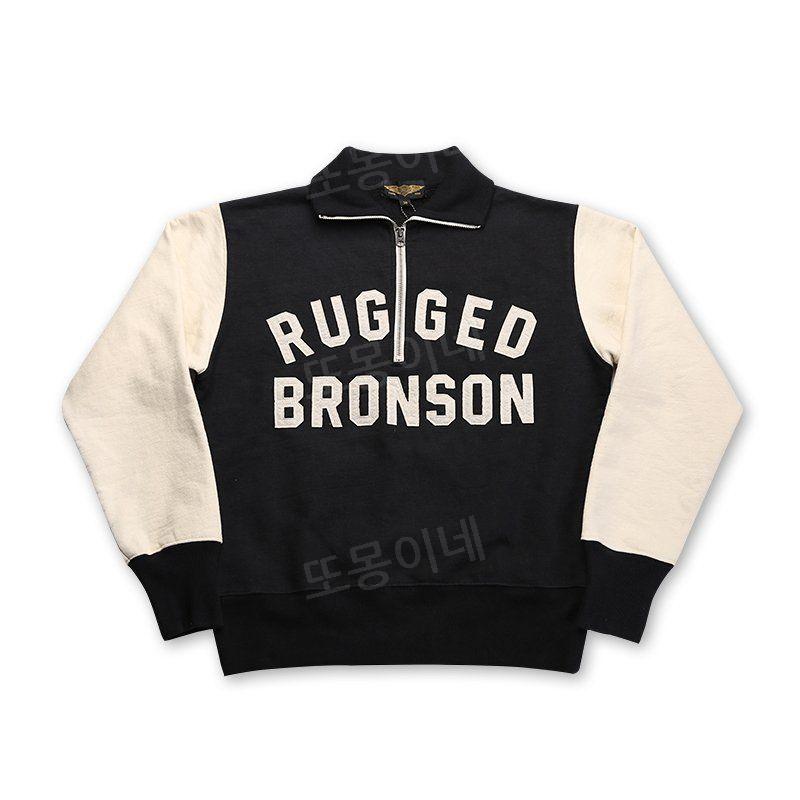 브론슨 BRONSON 헤비 스웨트 셔츠 빈티지 하이칼라 컬러 블록 아메리칸 코튼 터틀 지퍼 오프 화이트 S - 상품 이미지