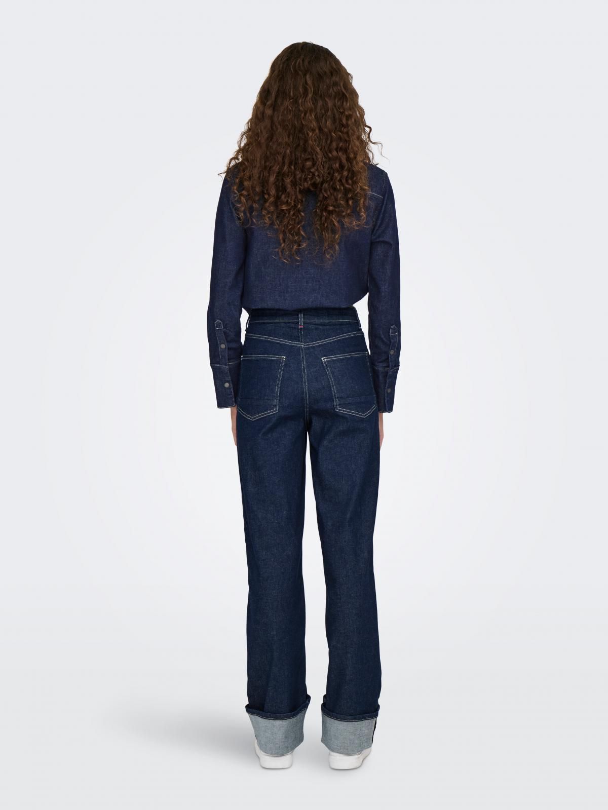 온리 데님 하이웨이스트 와이드핏 롤업 청바지 15332272_2114 BLUE / DARK BLUE DENIM - 상세 이미지 2