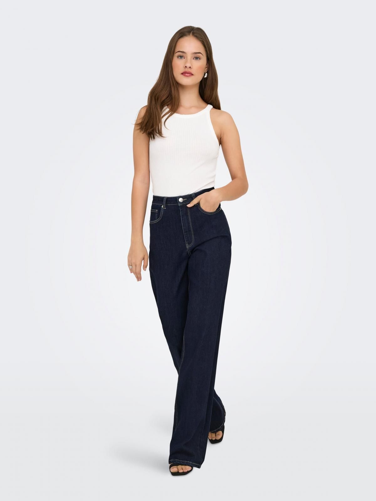 온리 하이웨이스트 데님 와이드핏 청바지 15361727_2114 BLUE / DARK BLUE DENIM - 상세 이미지 5
