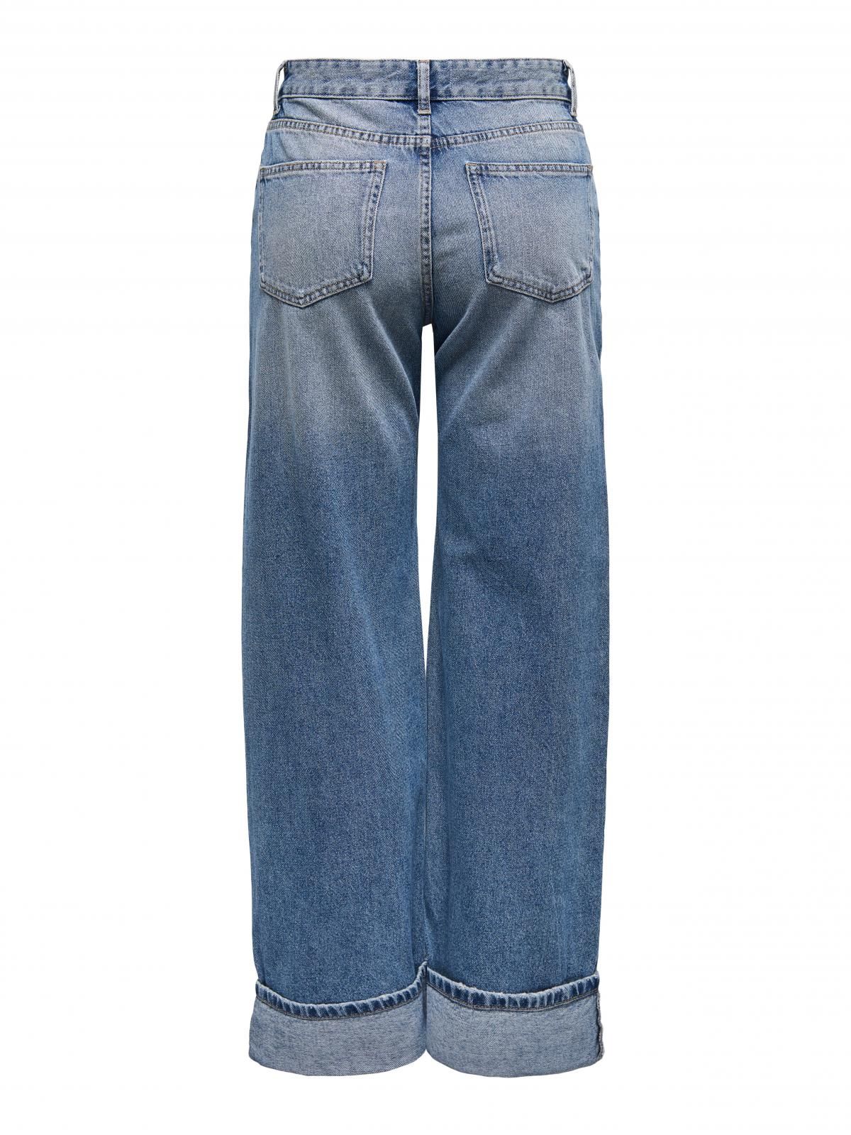 온리 미드웨이스트 와이드핏 롤업 청바지 15344976_2115 BLUE / MEDIUM BLUE DENIM - 상세 이미지 4