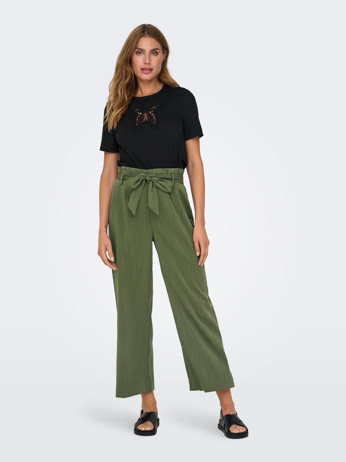온리 페이퍼백 와이드 플레어드핏 벨트 팬츠 15269628_4263_968368 GREEN / KALAMATA - 상세 이미지 5