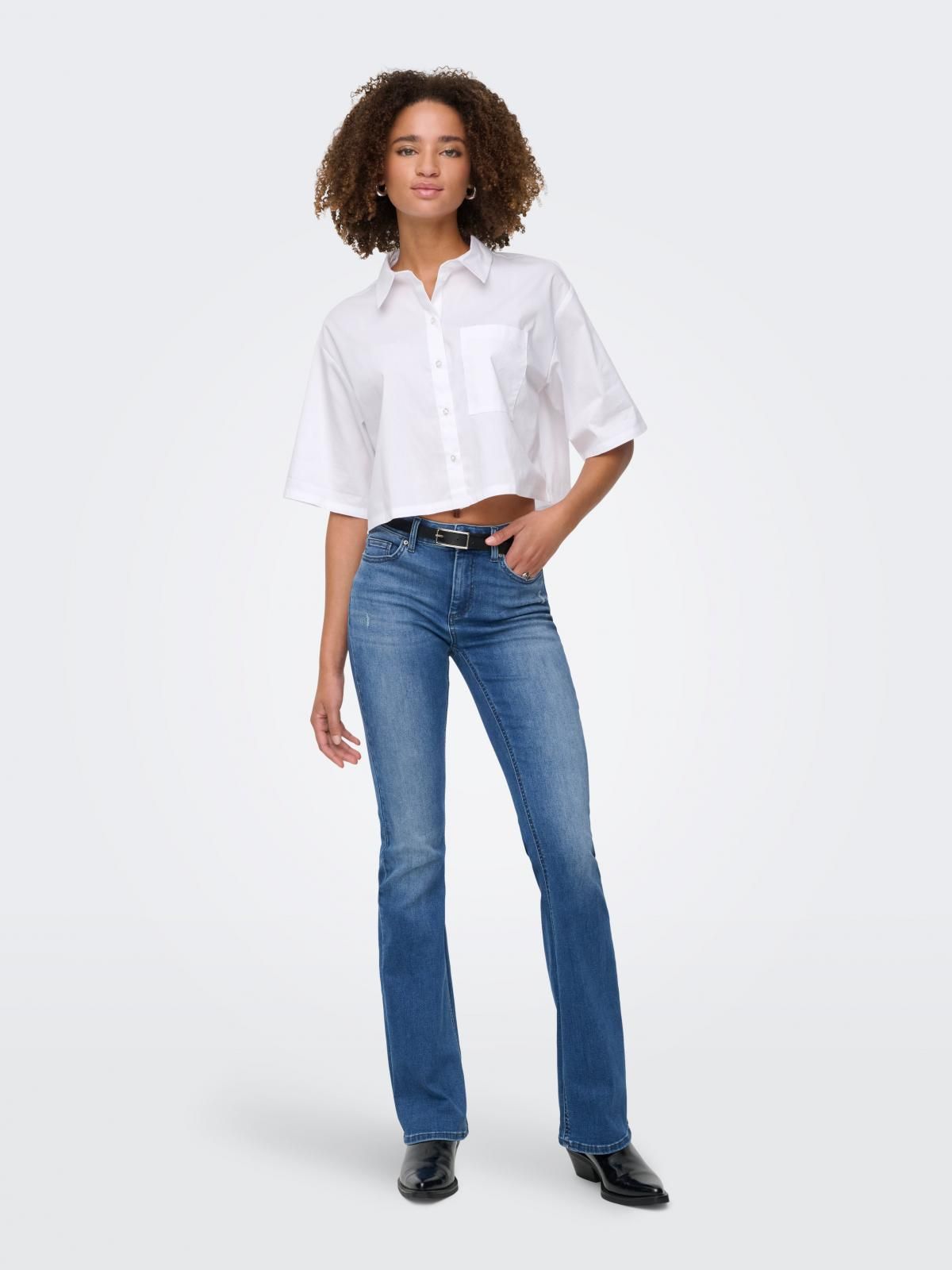 온리 데님 미드웨이스트 플레어핏 청바지 15366665_2115 BLUE / MEDIUM BLUE DENIM - 상세 이미지 5
