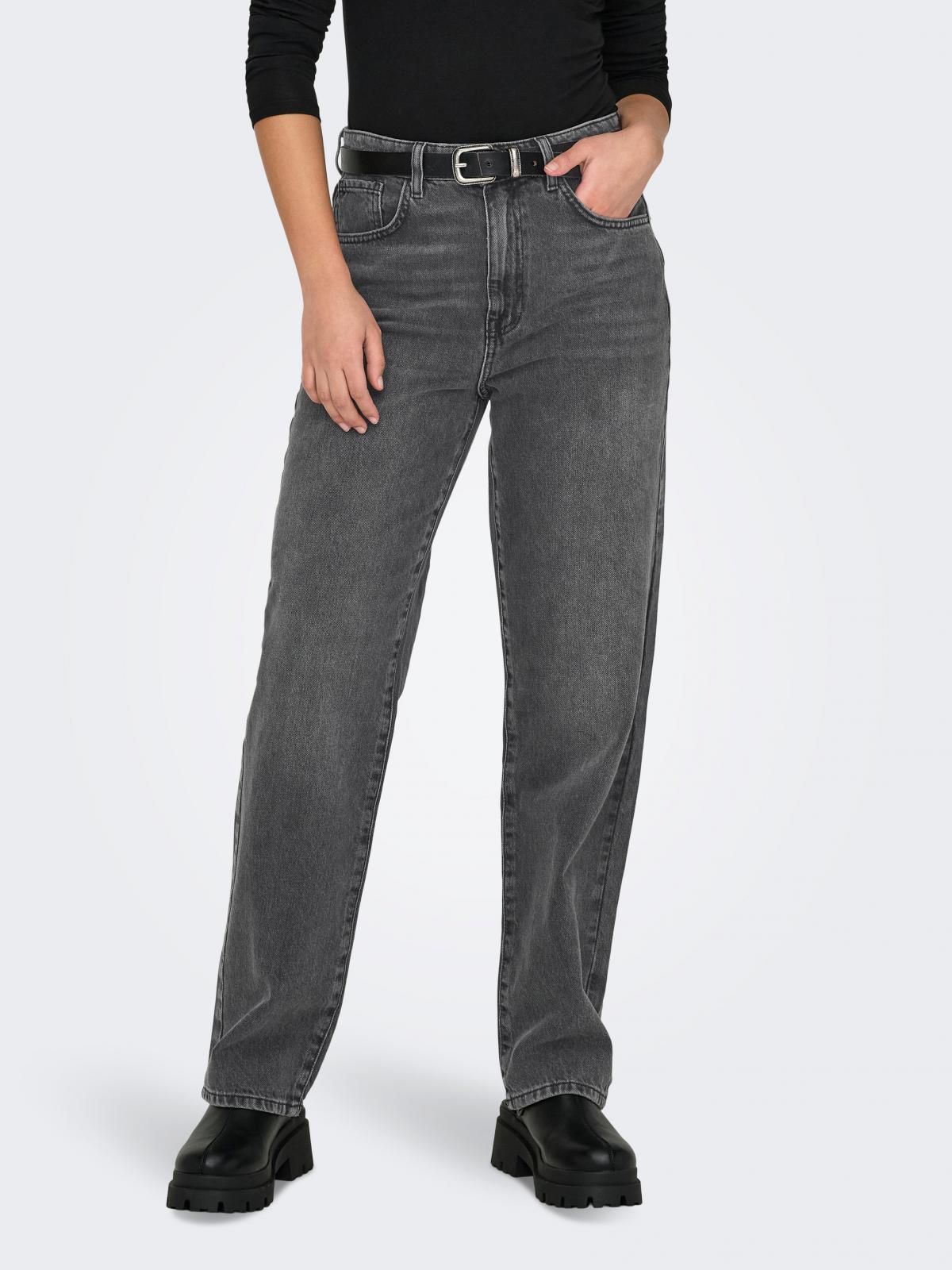 온리 미드웨이스트 스트레이트핏 데님 팬츠 15325107_2104 GREY / DARK GREY DENIM - 상품 이미지