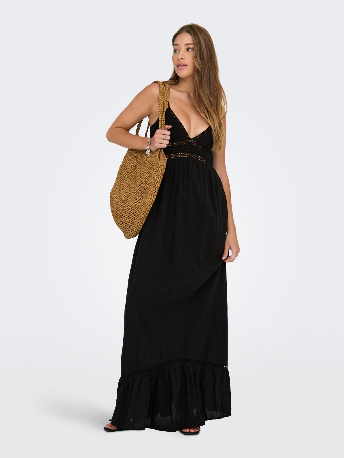 온리 트렌디 브이넥 슬리브리스 롱 원피스 15365895_2161 BLACK / BLACK - 상품 이미지