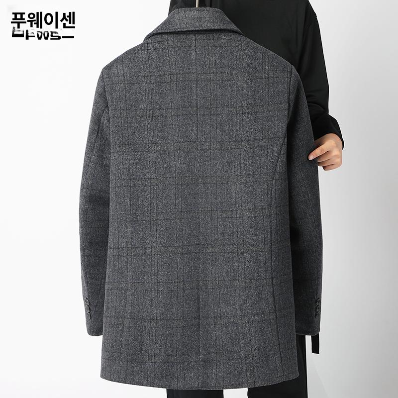 남성 모직 반코트 겨울 캐주얼 기모 하프 코트 정장 울 중년 - 상세 이미지 5