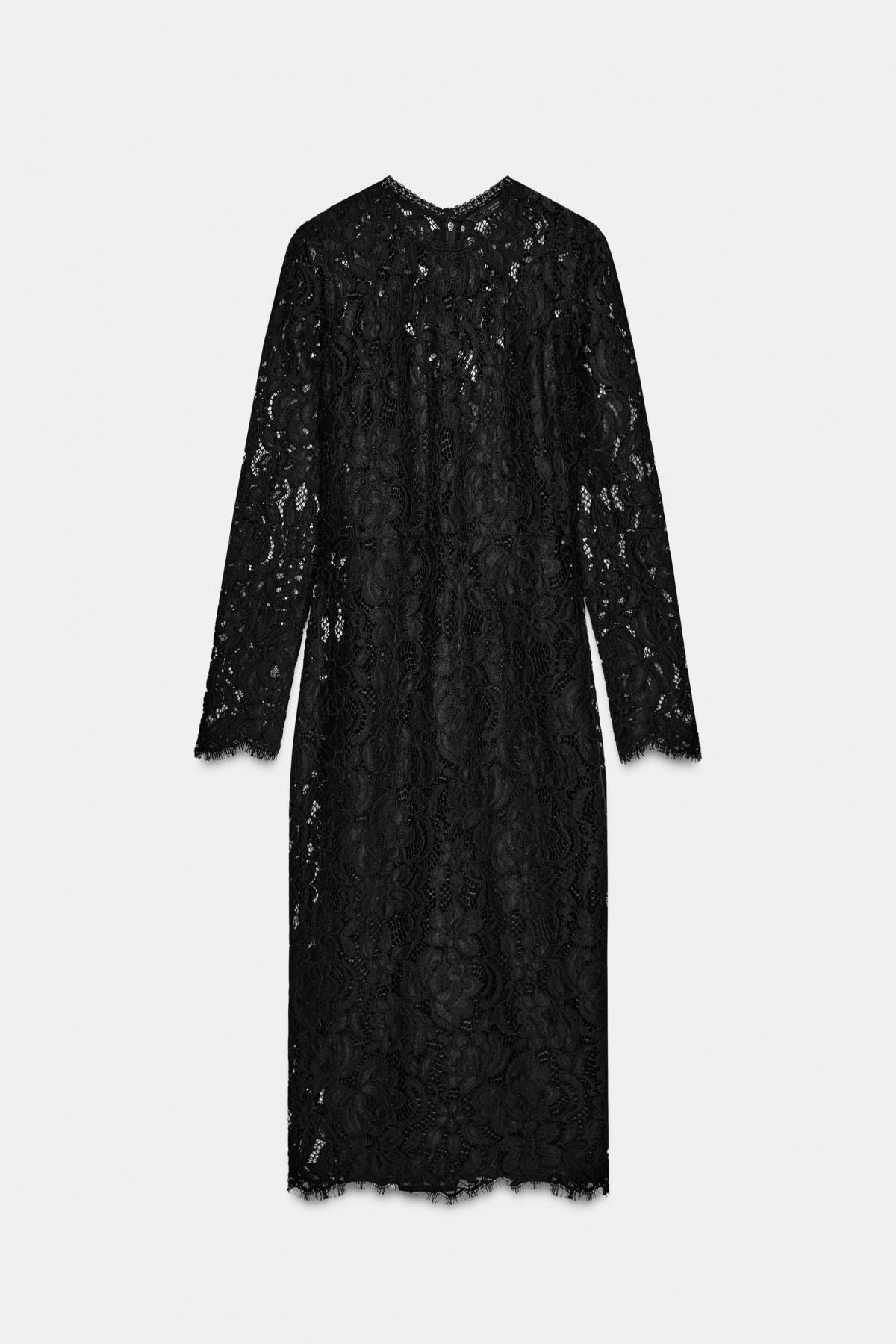 자라 프리미엄 레이스 미디 원피스 블랙 한정판 1758/109 BLACK - 상품 이미지