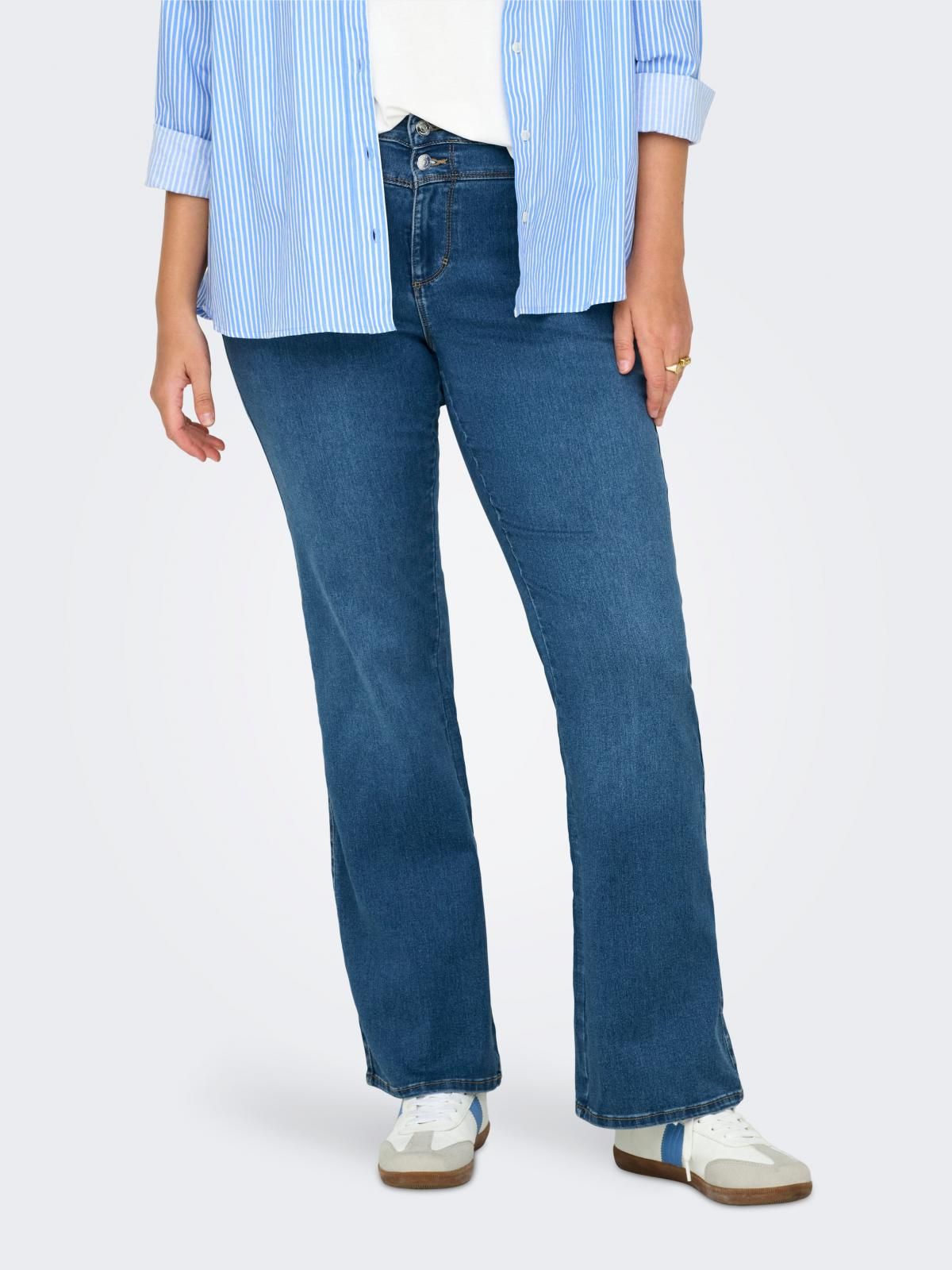 온리 데님 미드웨이스트 플레어핏 청바지 15337037_2115 BLUE / MEDIUM BLUE DENIM - 상품 이미지