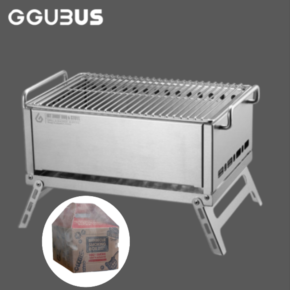 꾸버스 IGT 3WAY 화로대 이중연소 접이식 캠핑 화로대 훈제박스 SET