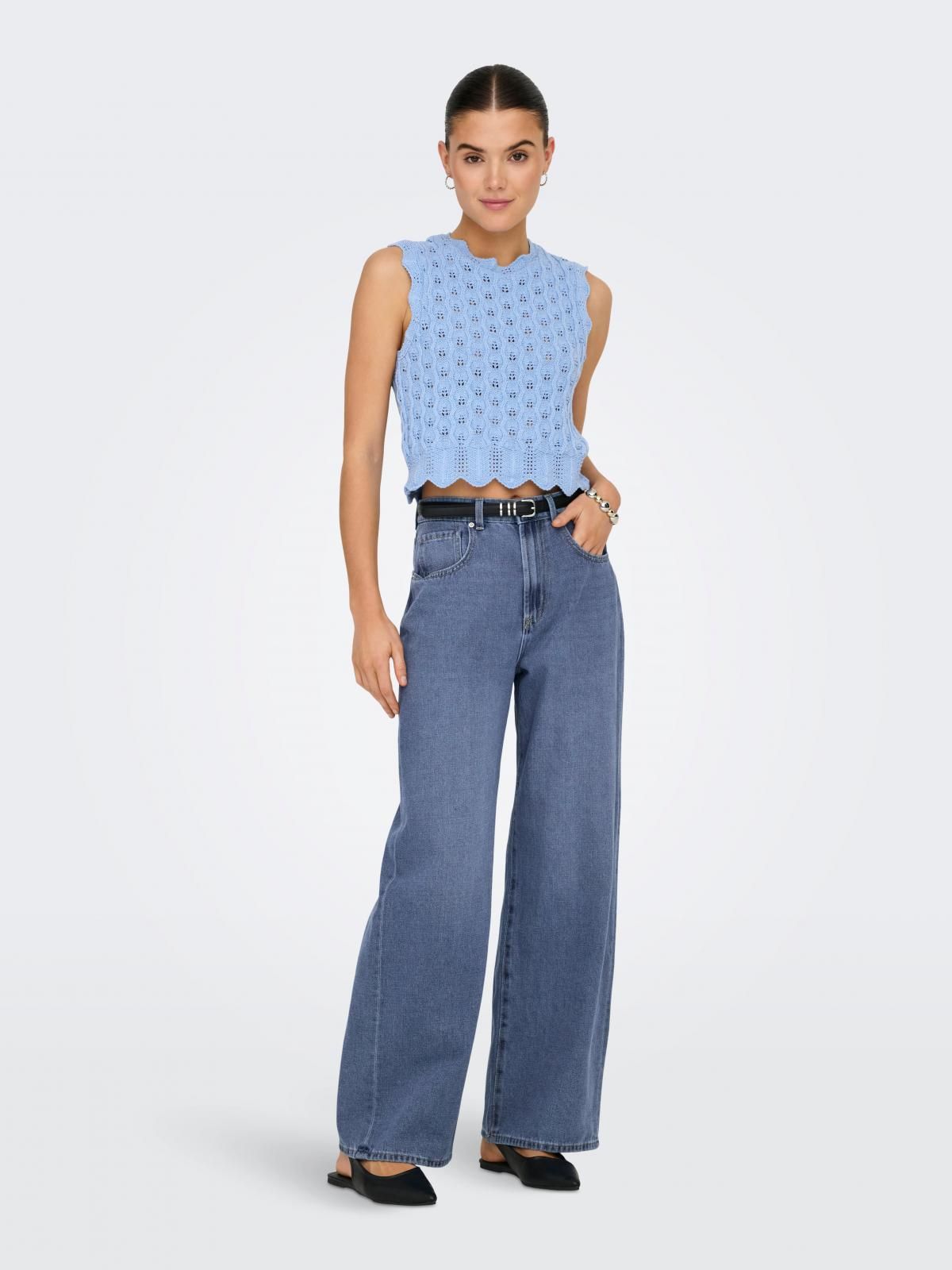 온리 데님 하이웨이스트 와이드핏 청바지 15357916_2115 BLUE / MEDIUM BLUE DENIM - 상세 이미지 5