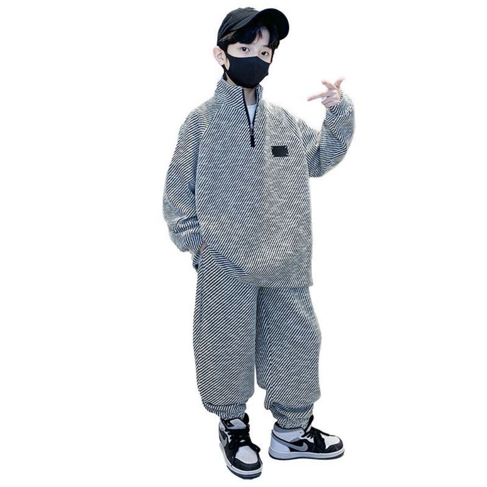 하이넥 맨투맨티셔츠 투피스 데님 배기 배기바지 팬츠 사진 색상 120cm - 상품 이미지