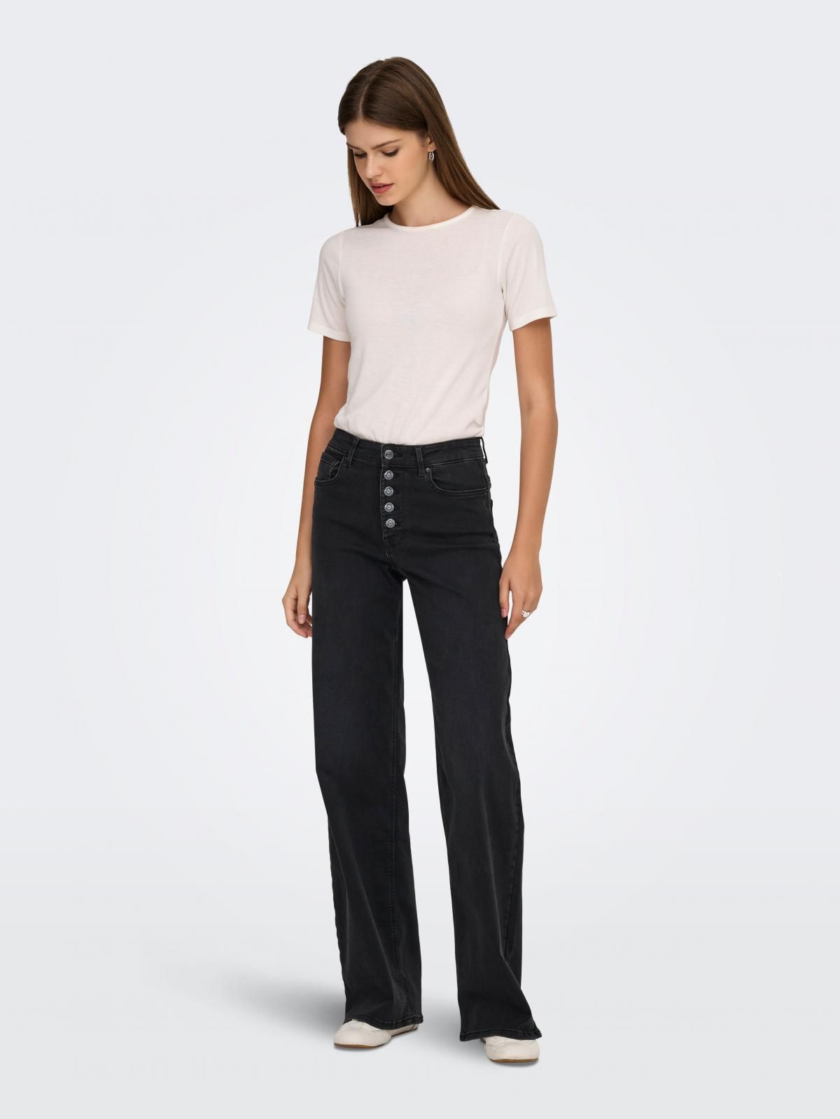 온리 하이웨이스트 와이드핏 블랙 데님 청바지 15366662_8183 BLACK / WASHED BLACK - 상세 이미지 5