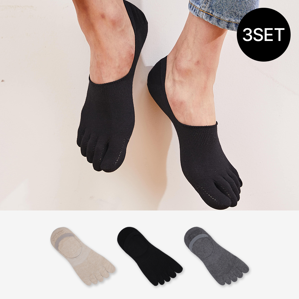 싹스탑 3켤레 남자 메쉬 발가락 덧신 양말 - 상품 이미지