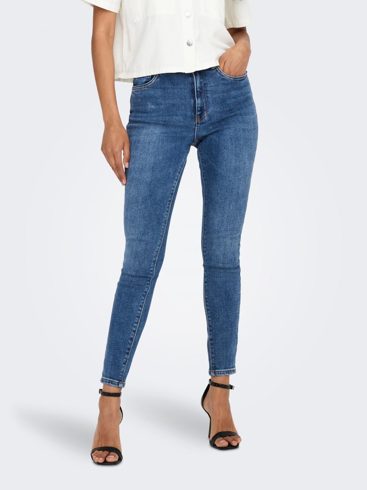 온리 하이웨이스트 데님 스키니핏 청바지 15181934_2115 BLUE / MEDIUM BLUE DENIM - 상품 이미지