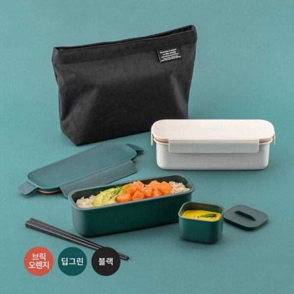 슬림런치 도시락통 440ml 아이보리그린 슬림형밀폐용기 휴대용도시락 직장인도시락 학생도시락 - 상품 이미지