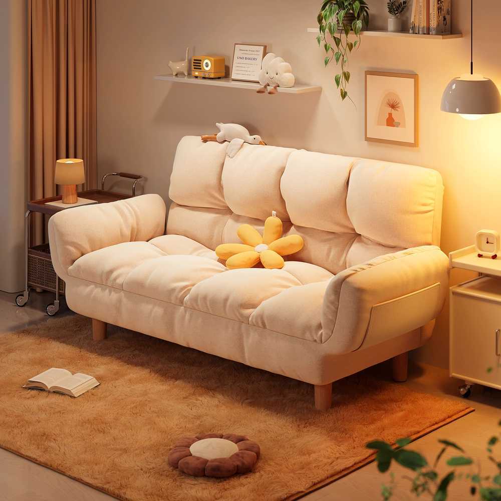 패브릭 소파 원룸 맞춤 포근한 컴팩트 휴식용 체어 옐로우 125cm (쿠션 2개) - 상세 이미지 2