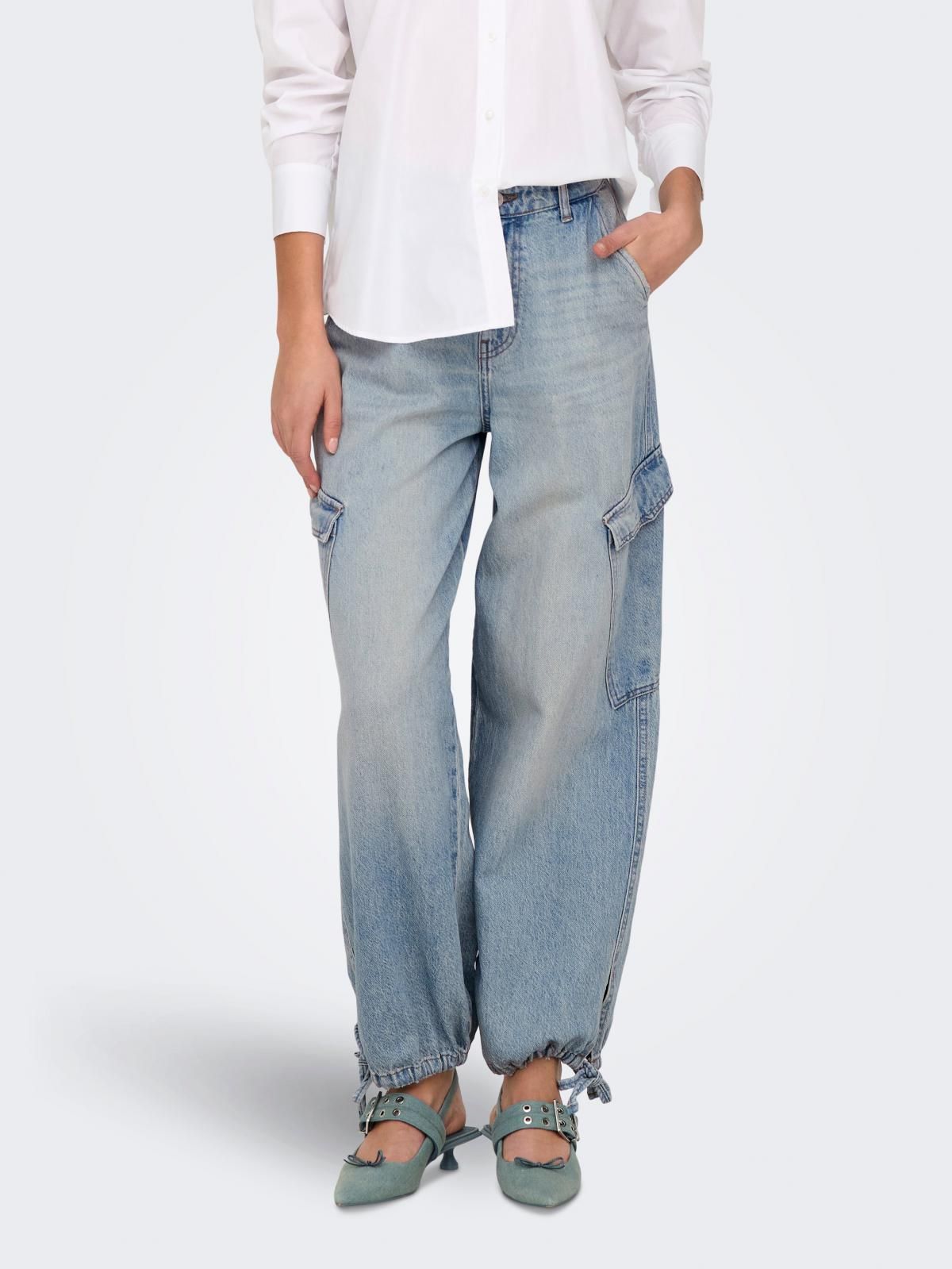 온리 하이웨이스트 와이드핏 데님 카고 진 15334982_2116 BLUE / LIGHT BLUE DENIM - 상품 이미지